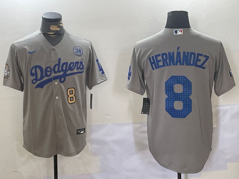 Men Los Angeles Dodgers #8 Hernandez Grey Game 2024 Nike MLB Jersey style 11202